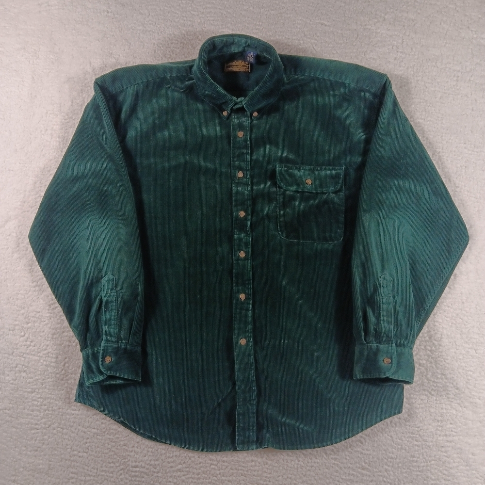 Vintage 90s Eddie Bauer Shirt Mens XL Green Corduroy Buttom Down Hipster Grandpa